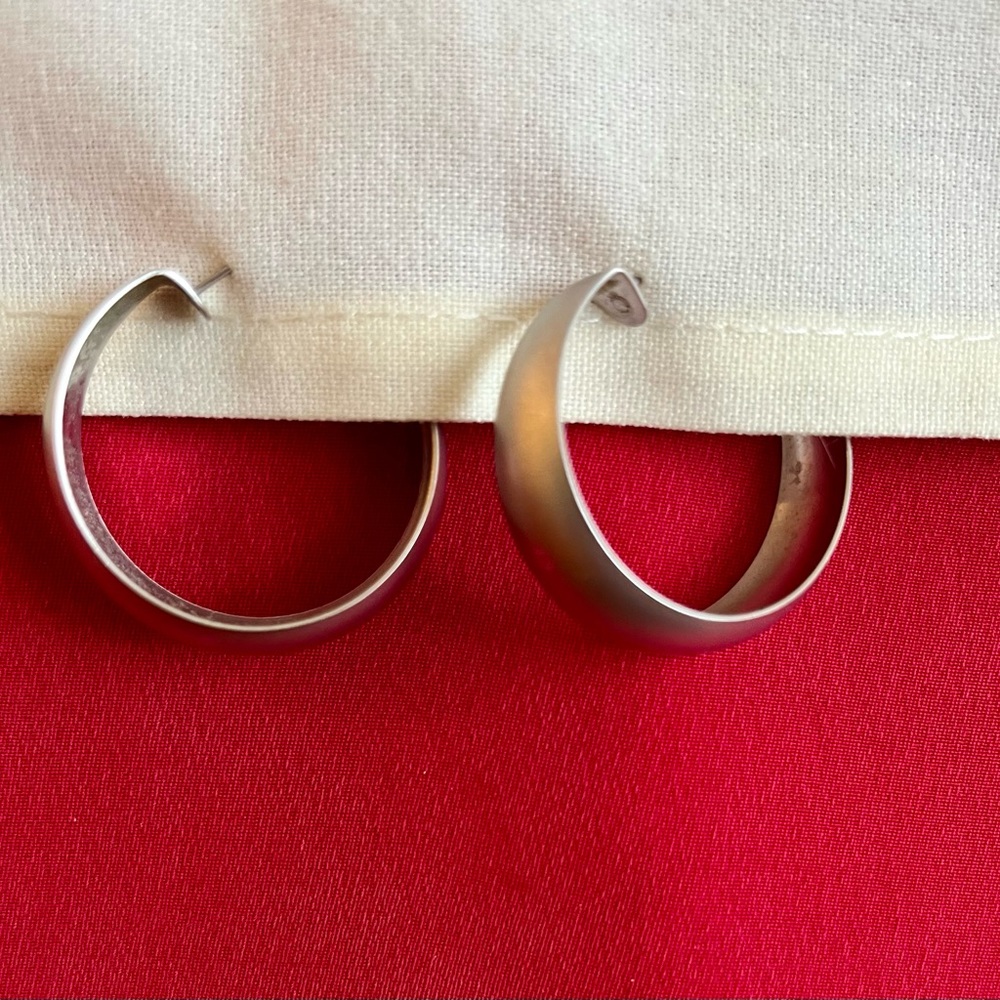 Matt Finished, Silver Plated Hoop Earrings - Picture 5 of 16